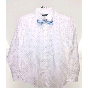 Nautica Boy's White Pattern Dress shirt Long Sleeve 14 Dapper Bow Tie Preppy NWT